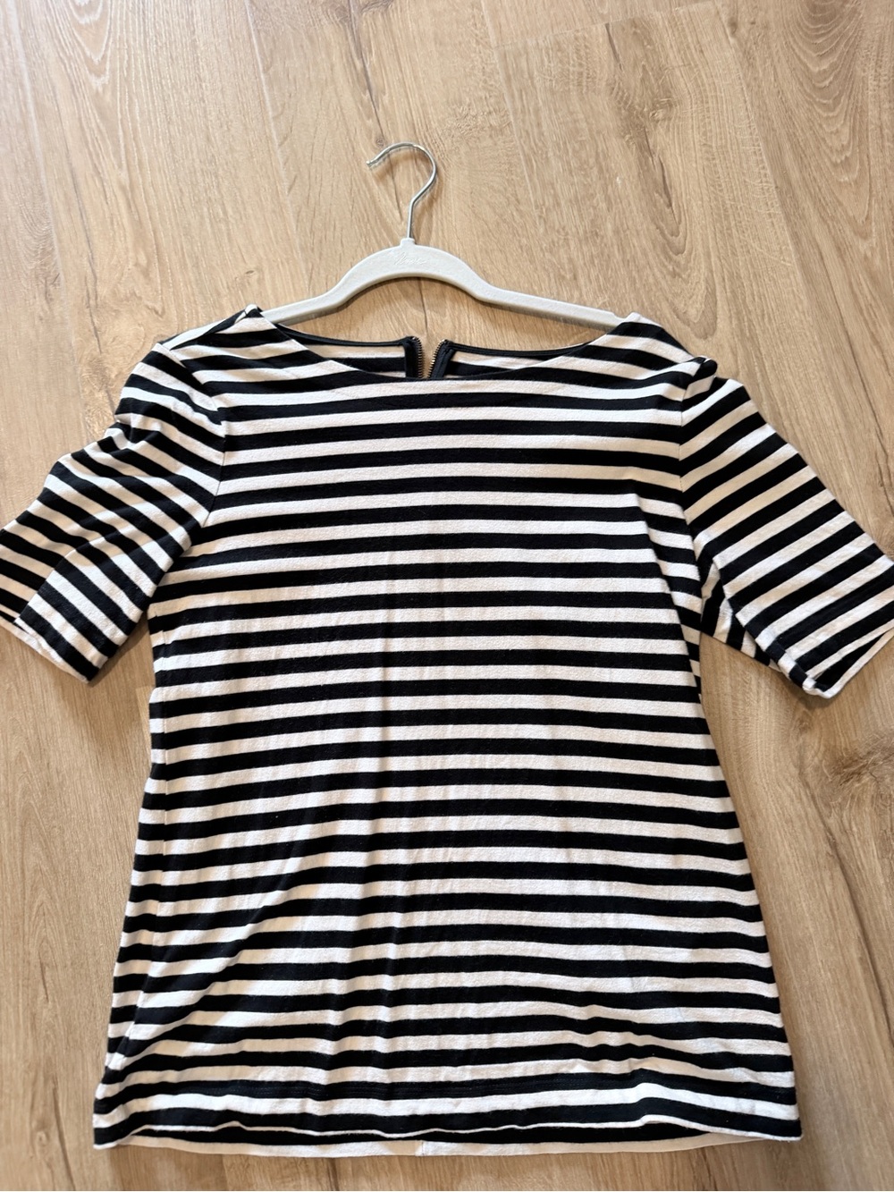 LOFT Black and White Striped Short Sleeve Tee